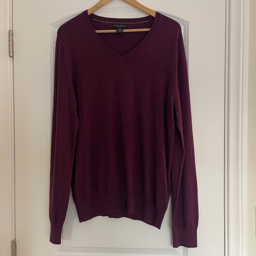 Banana Republic Men's L Luxury Blend Sweater Silk Cashmere Cotton V-Neck Plum - Picture 4 of 6
